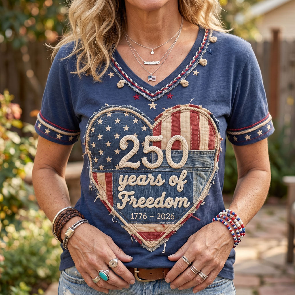 250 Years Of Freedom Patriotic Heart WN2906001CL V-Neck T-Shirt