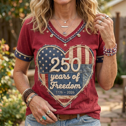 250 Years Of Freedom Patriotic Heart WN2906001CL V-Neck T-Shirt